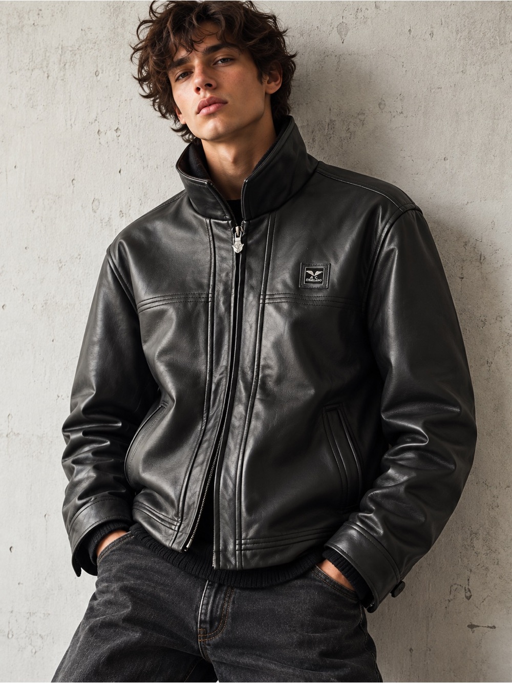 Vintage Made in Italy Black Leather Bomber Jacket